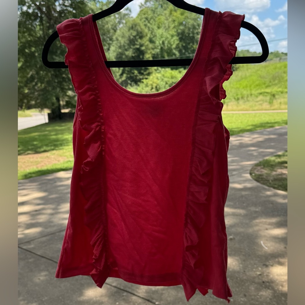 Molly Bracken Pink Ruffled Sleeveless Tank Top Women Medium